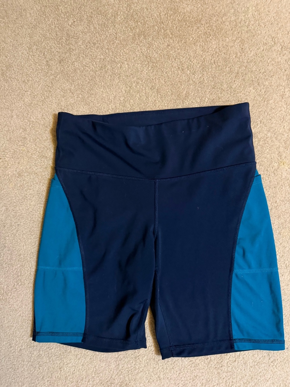 Xersion Navy Bike Shorts with Teal Side Panels